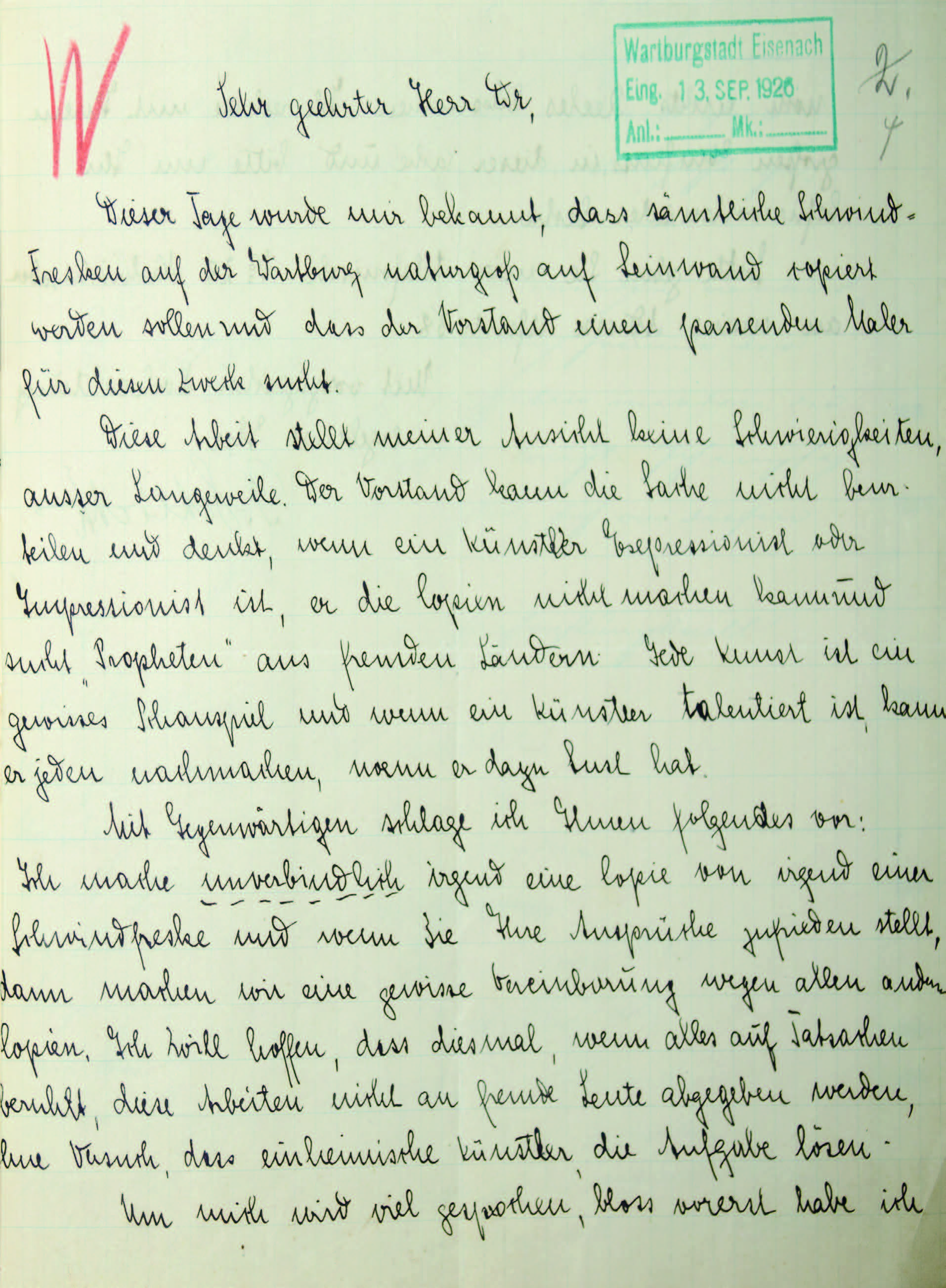 Brief von Georg Schlicht an Dr. Janson vom 13.09.1926