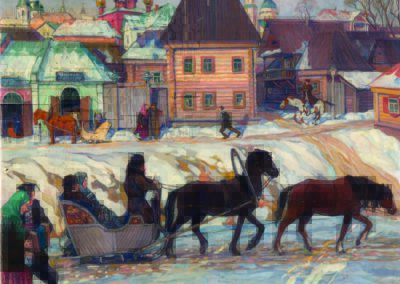 45 Birsk im Winter mit Pferdeschlitten, Öl auf Leinwand, 1926